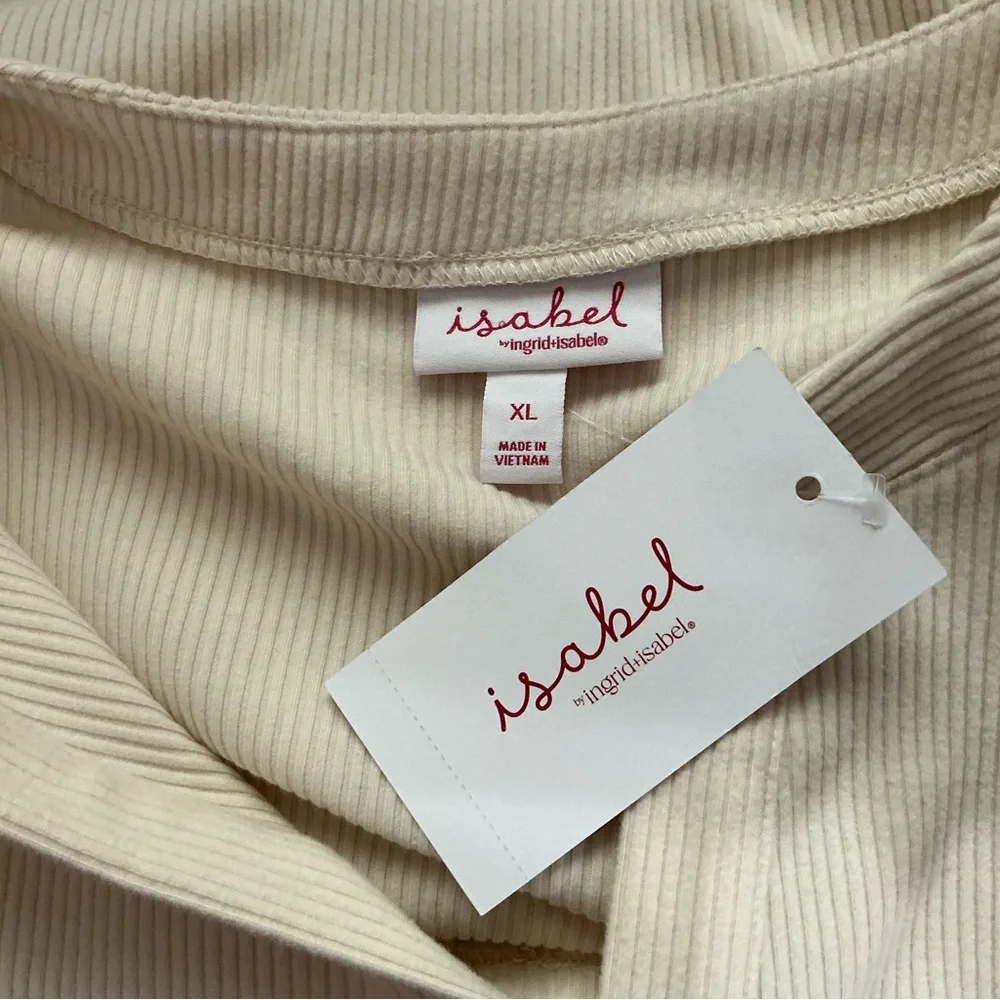 Ingrid & Isabel Cream Long Sleeve Ribbed Crop Top Size XL - Picture 3 of 5